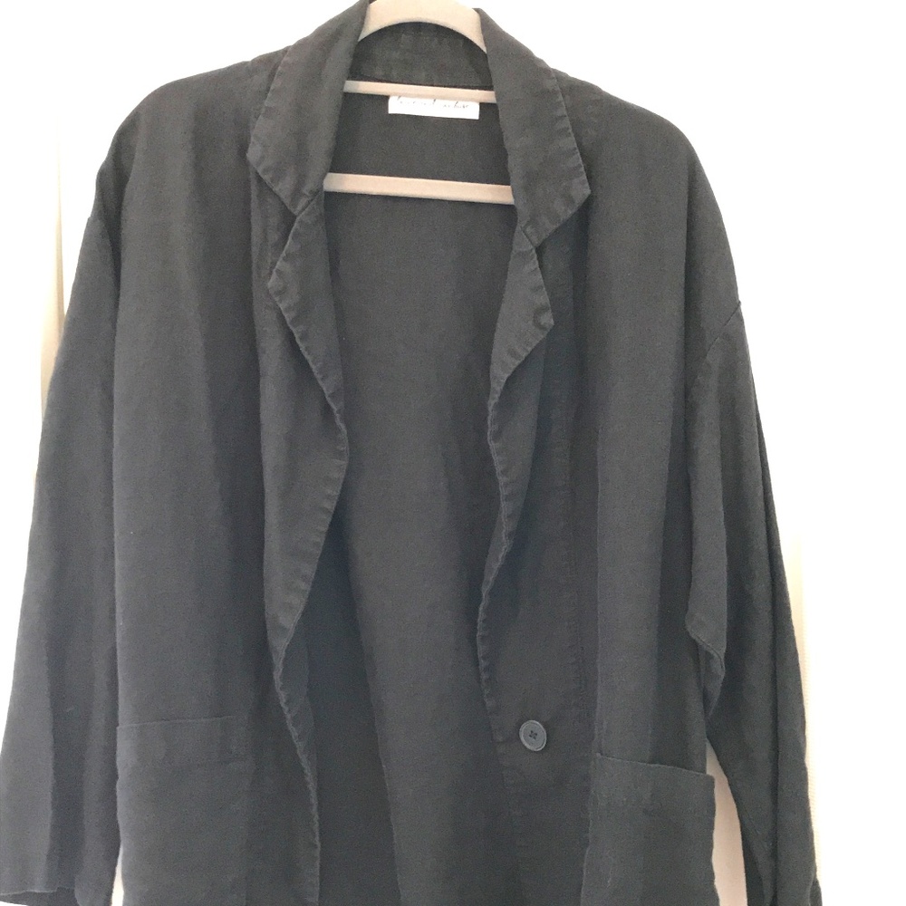 Love and Confuse 100% Lithuanian Linen Relaxed Fit Blazer, Black, Size Large